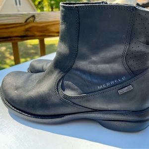 MERRELL Women’s Black Leather Captiva Mid waterproof boots booties size 7.5 nice